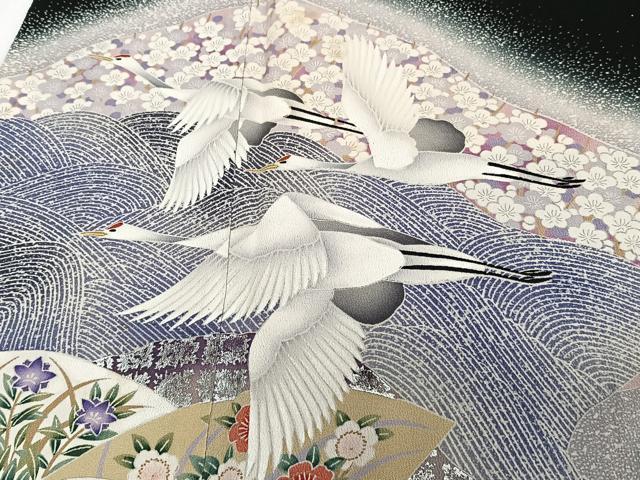 平和屋着物■豪華黒留袖　色紙飛鶴花文　暈し染め　金銀彩　正絹　逸品　CABE9798xi