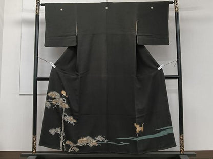 平和屋着物■豪華黒留袖 刺繍 枝松鶴文 金糸 正絹 逸品 CABE9801xi