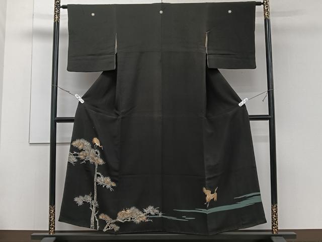 平和屋着物■豪華黒留袖 刺繍 枝松鶴文 金糸 正絹 逸品 CABE9801xi