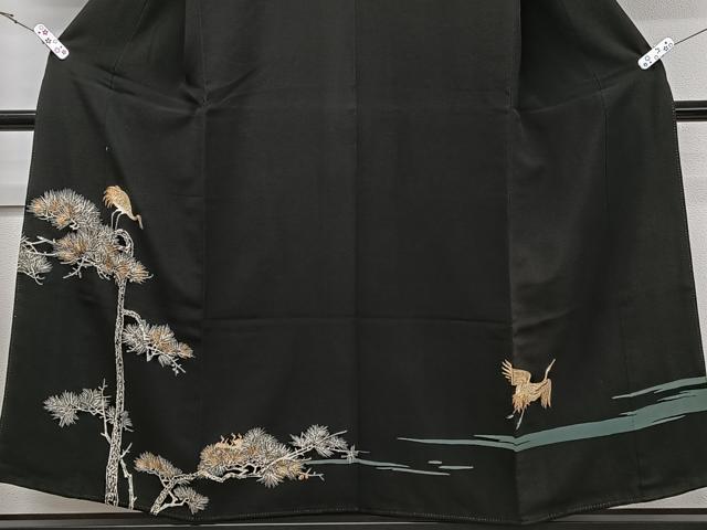 平和屋着物■豪華黒留袖 刺繍 枝松鶴文 金糸 正絹 逸品 CABE9801xi