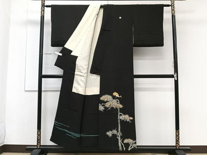平和屋着物■豪華黒留袖 刺繍 枝松鶴文 金糸 正絹 逸品 CABE9801xi