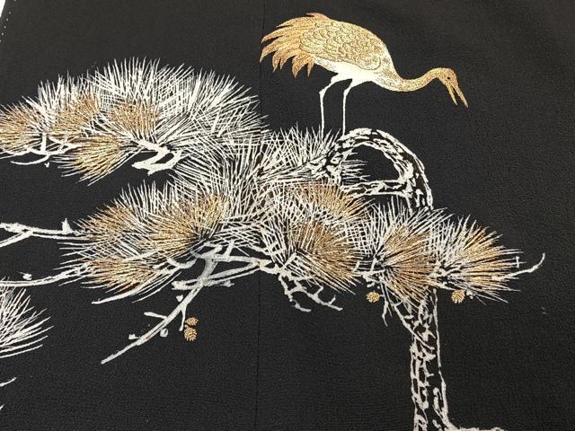 平和屋着物■豪華黒留袖 刺繍 枝松鶴文 金糸 正絹 逸品 CABE9801xi