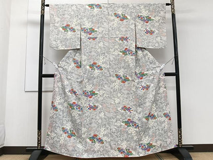 平和屋着物■上質な小紋 草花文 正絹 逸品 CABE9809xi