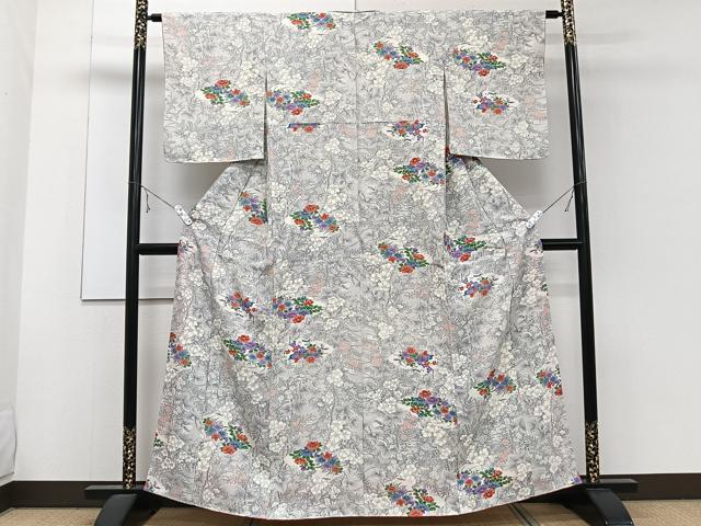 平和屋着物■上質な小紋 草花文 正絹 逸品 CABE9809xi