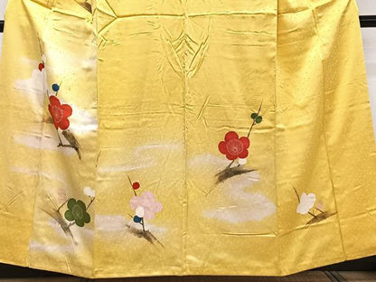 平和屋着物■訪問着 手描き 駒刺繍 枝梅文 金彩 正絹 逸品 CABE9811xi