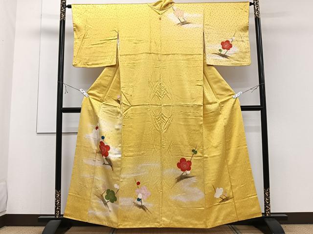 平和屋着物■訪問着 手描き 駒刺繍 枝梅文 金彩 正絹 逸品 CABE9811xi