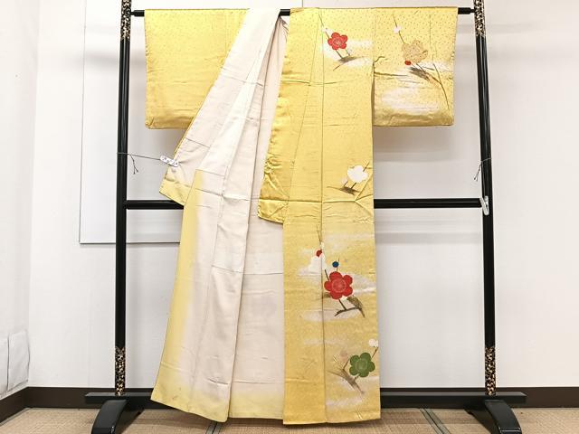 平和屋着物■訪問着 手描き 駒刺繍 枝梅文 金彩 正絹 逸品 CABE9811xi