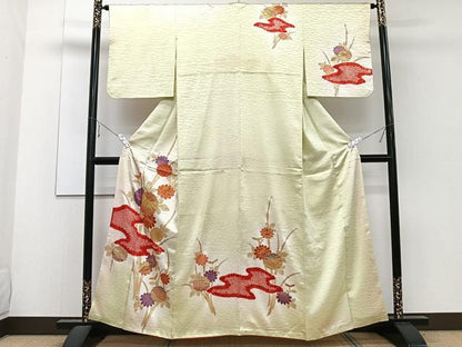 平和屋着物■訪問着 駒刺繍 絞り 草花文 金彩 正絹 逸品 CABE9813xi