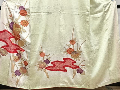 平和屋着物■訪問着 駒刺繍 絞り 草花文 金彩 正絹 逸品 CABE9813xi