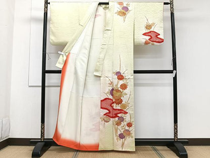 平和屋着物■訪問着 駒刺繍 絞り 草花文 金彩 正絹 逸品 CABE9813xi