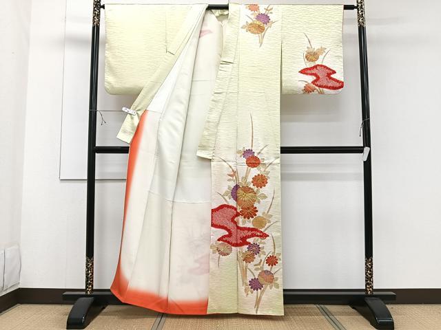 平和屋着物■訪問着 駒刺繍 絞り 草花文 金彩 正絹 逸品 CABE9813xi
