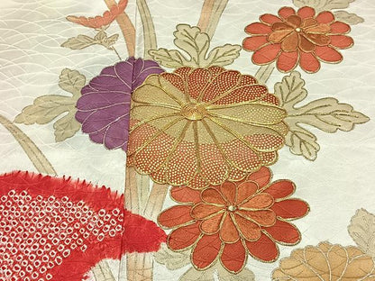 平和屋着物■訪問着 駒刺繍 絞り 草花文 金彩 正絹 逸品 CABE9813xi