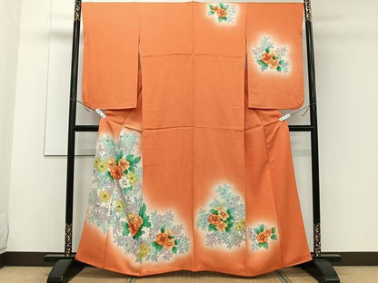 平和屋着物■訪問着 手描き 草花文 暈し染め 正絹 逸品 CABE9818xi