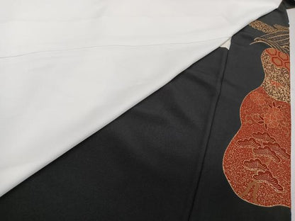 平和屋着物■豪華黒留袖　作家物　駒刺繍　波飛鶴扇松文　金彩　正絹　逸品　CABE9825xi