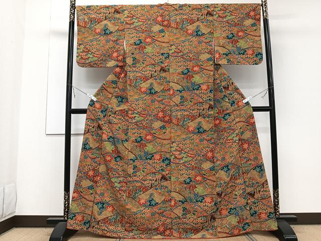 平和屋着物■小紋　切嵌草花文　松竹梅　洗える着物　CABE9833xi