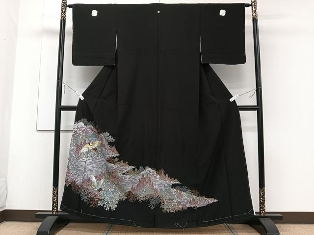 平和屋着物■黒留袖　刺繍　飛鳥風景文　金彩　洗える着物　CABE9834xi