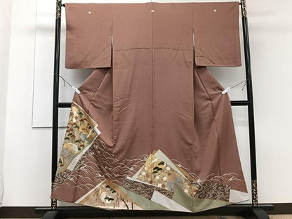 平和屋着物■豪華色留袖　駒刺繍　立波飛鶴松梅文　金彩　正絹　逸品　CABE9847xi