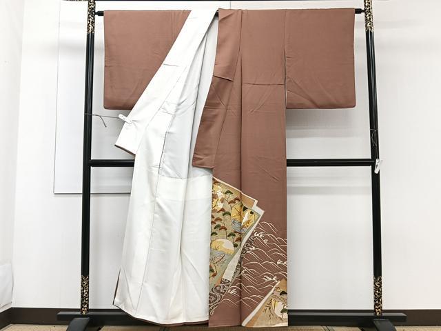 平和屋着物■豪華色留袖　駒刺繍　立波飛鶴松梅文　金彩　正絹　逸品　CABE9847xi
