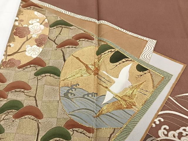 平和屋着物■豪華色留袖　駒刺繍　立波飛鶴松梅文　金彩　正絹　逸品　CABE9847xi