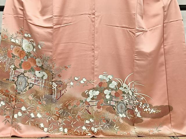 平和屋着物■豪華色留袖　駒刺繍　花車文　金銀彩　ロング丈　正絹　逸品　CABE9848xi