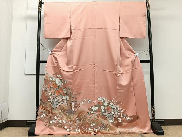 平和屋着物■豪華色留袖　駒刺繍　花車文　金銀彩　ロング丈　正絹　逸品　CABE9848xi