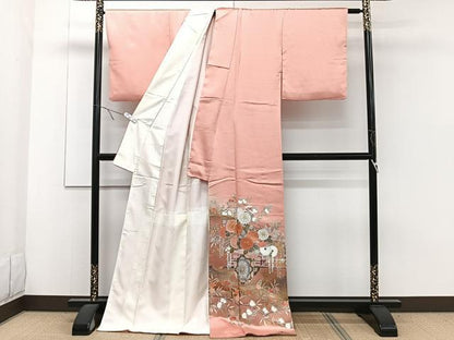 平和屋着物■豪華色留袖　駒刺繍　花車文　金銀彩　ロング丈　正絹　逸品　CABE9848xi