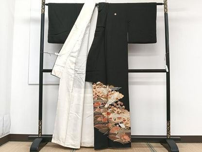 平和屋着物■豪華黒留袖　作家物　駒刺繍　飛鶴宝扇文　金彩　正絹　逸品　CABE9860xi
