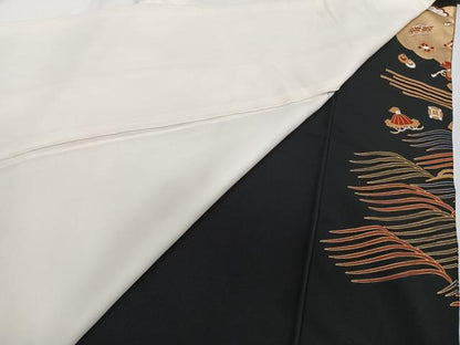 平和屋着物■豪華黒留袖　作家物　駒刺繍　飛鶴宝扇文　金彩　正絹　逸品　CABE9860xi