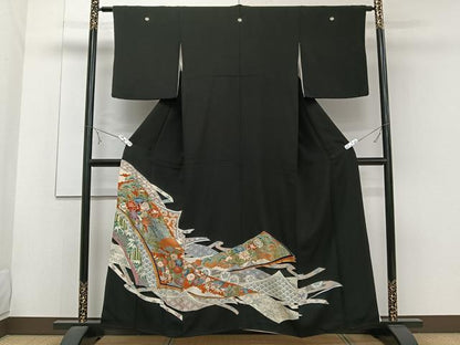 平和屋着物■豪華黒留袖　刺繍　孔雀花文　松竹梅　金彩　正絹　逸品　CABE9864xi
