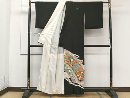 平和屋着物■豪華黒留袖　刺繍　孔雀花文　松竹梅　金彩　正絹　逸品　CABE9864xi