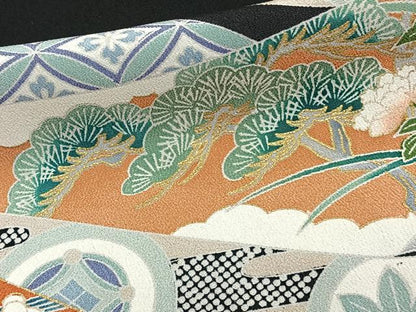 平和屋着物■豪華黒留袖　刺繍　孔雀花文　松竹梅　金彩　正絹　逸品　CABE9864xi