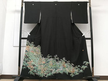 平和屋着物■豪華黒留袖　友禅　作家物　籬風景枝松文　正絹　逸品　CABE9867xi