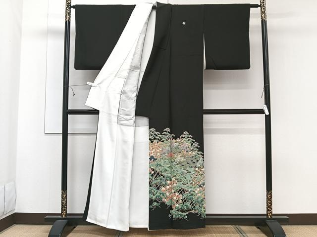 平和屋着物■豪華黒留袖　友禅　作家物　籬風景枝松文　正絹　逸品　CABE9867xi