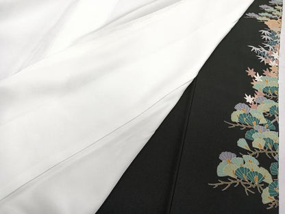 平和屋着物■豪華黒留袖　友禅　作家物　籬風景枝松文　正絹　逸品　CABE9867xi