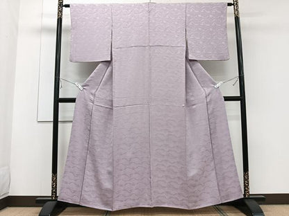 平和屋着物■上質な色無地　雲地紋　白藤色　正絹　逸品　CABE9868xi