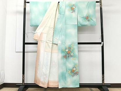 平和屋着物■訪問着　草花文　暈し染め　金彩　カラー胴裏：鳥の子色　正絹　逸品　CABE9903xi