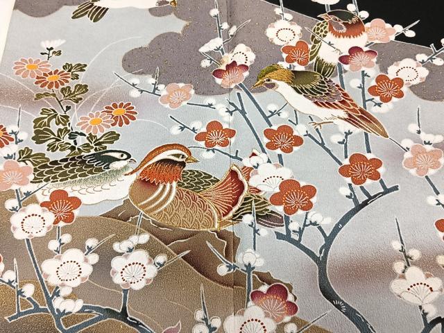 平和屋着物■豪華黒留袖　作家物　駒刺繍　花鳥文　暈し染め　金彩　正絹　逸品　CABE9930xi