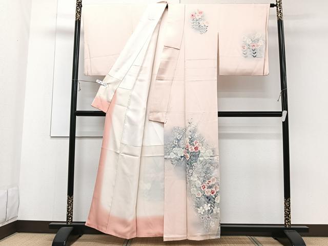 平和屋着物■訪問着　草花文　暈し染め　銀彩　正絹　逸品　CABE9934xi