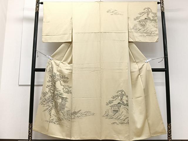 平和屋着物■訪問着　手描き　枝松風景船文　正絹　逸品　CABE9935xi