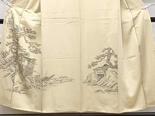 平和屋着物■訪問着　手描き　枝松風景船文　正絹　逸品　CABE9935xi