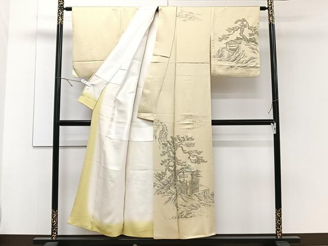 平和屋着物■訪問着　手描き　枝松風景船文　正絹　逸品　CABE9935xi