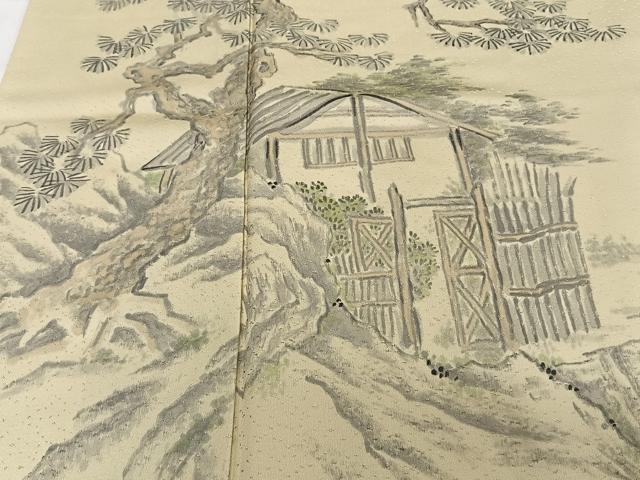 平和屋着物■訪問着　手描き　枝松風景船文　正絹　逸品　CABE9935xi