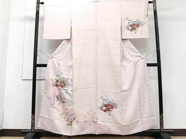 平和屋着物■訪問着　扇花文　松竹梅　暈し染め　金彩　カラー胴裏:桜色　正絹　逸品　CABE9940xi