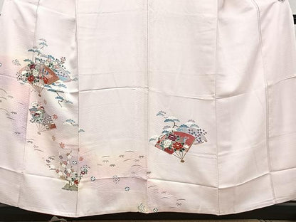 平和屋着物■訪問着　扇花文　松竹梅　暈し染め　金彩　カラー胴裏:桜色　正絹　逸品　CABE9940xi
