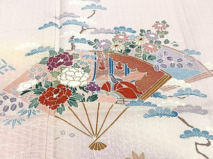 平和屋着物■訪問着　扇花文　松竹梅　暈し染め　金彩　カラー胴裏:桜色　正絹　逸品　CABE9940xi