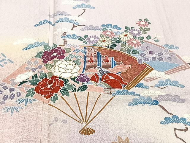 平和屋着物■訪問着　扇花文　松竹梅　暈し染め　金彩　カラー胴裏:桜色　正絹　逸品　CABE9940xi