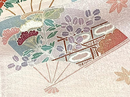 平和屋着物■訪問着　扇花文　松竹梅　暈し染め　金彩　カラー胴裏:桜色　正絹　逸品　CABE9940xi
