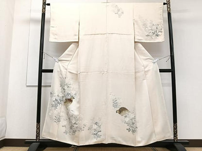 平和屋着物■訪問着　刺繍　花鳥文　カラー胴裏：丁子色　正絹　逸品　CABE9941xi