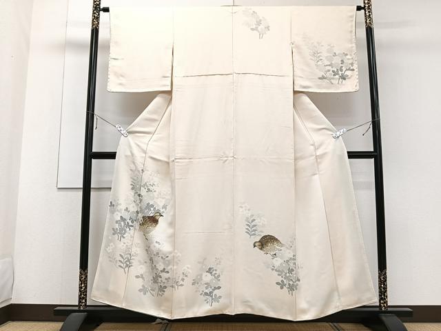 平和屋着物■訪問着　刺繍　花鳥文　カラー胴裏：丁子色　正絹　逸品　CABE9941xi