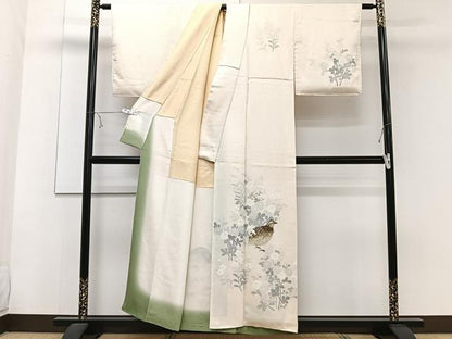 平和屋着物■訪問着　刺繍　花鳥文　カラー胴裏：丁子色　正絹　逸品　CABE9941xi